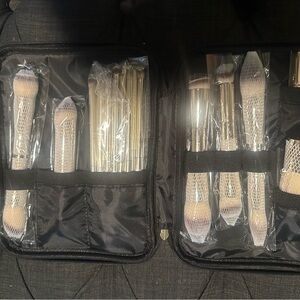 Brand new makeup brushes with gold travel case